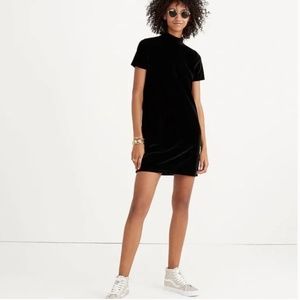 Madewell Black Velvet Mock Neck Shift Dress in Black Casual LBD Sz Large